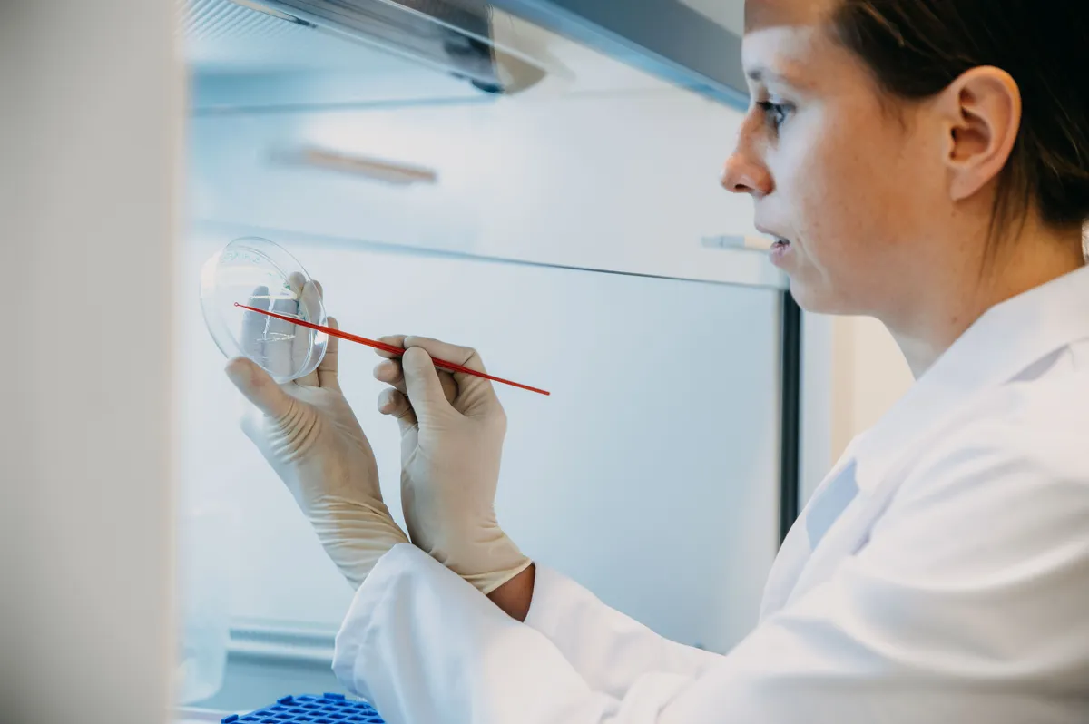 Get in touch cover image. Some scientist using microscope.