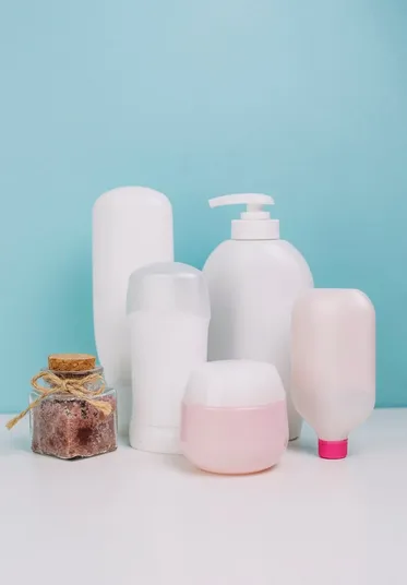 Cosmetics bottles.